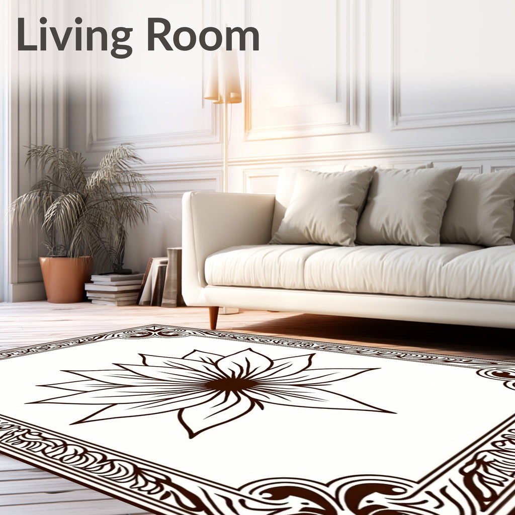 Ornate Brown Lotus Frame Rug