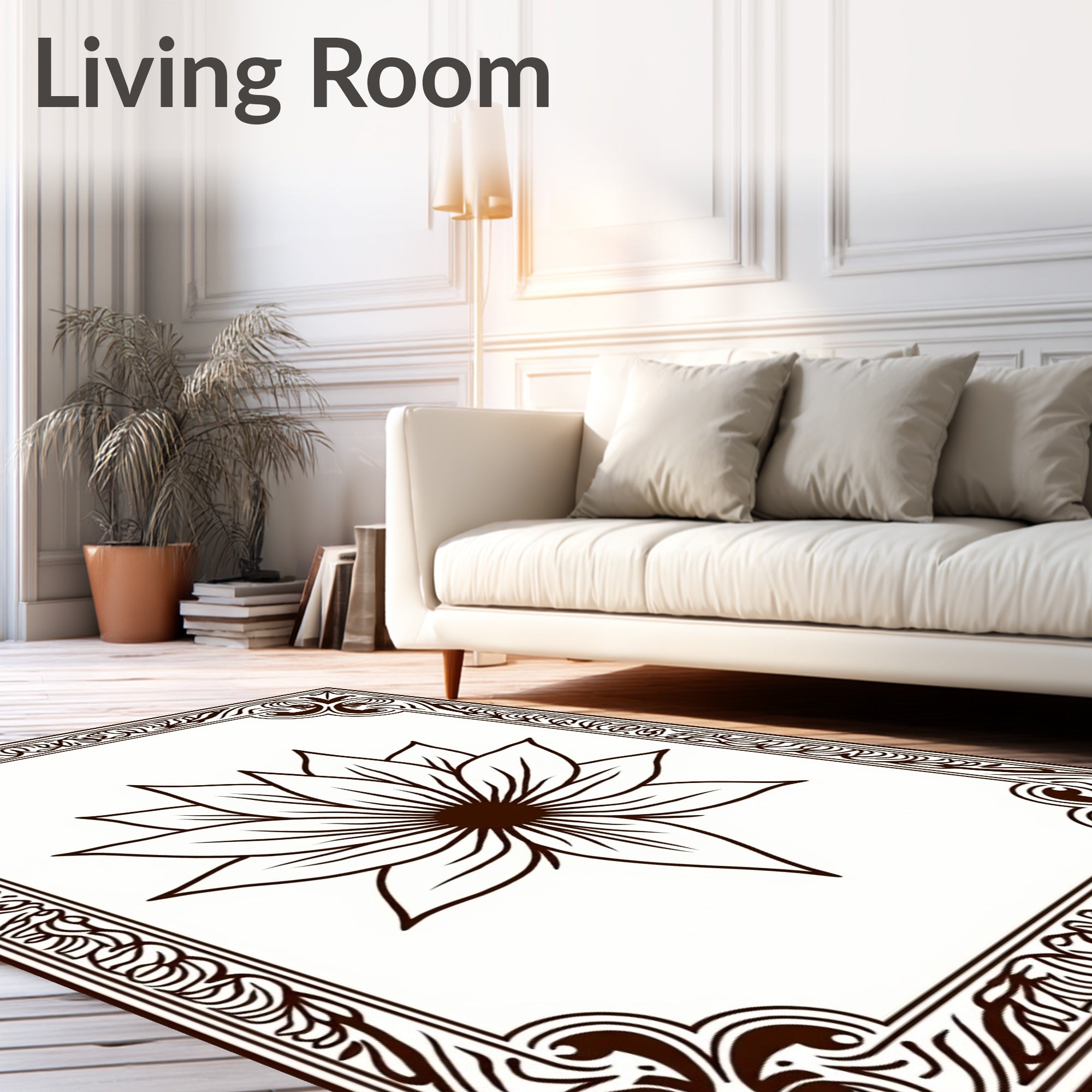 Ornate Brown Lotus Frame Rug
