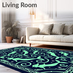 Aquatic Mermaids Neon Whimsical Navy Rug