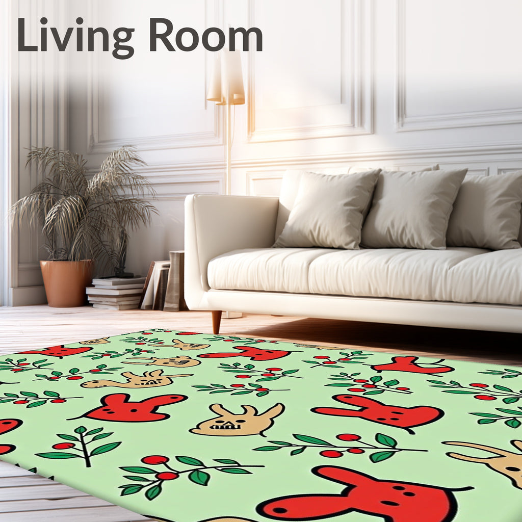 Red Tan Bunny Berry Branches Rug