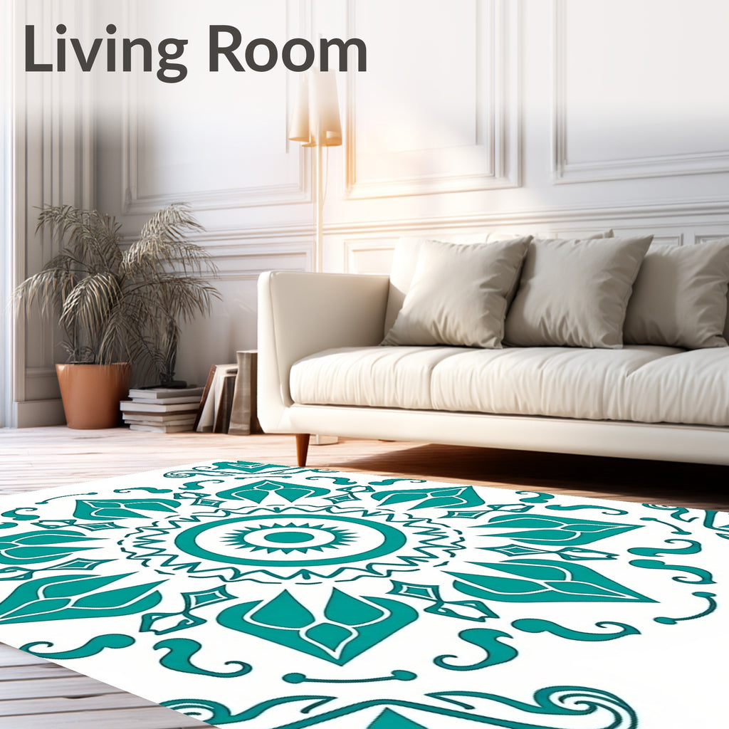 Teal Medallion Radial Baroque Swirls Rug