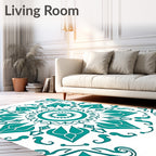 Teal Medallion Radial Baroque Swirls Rug