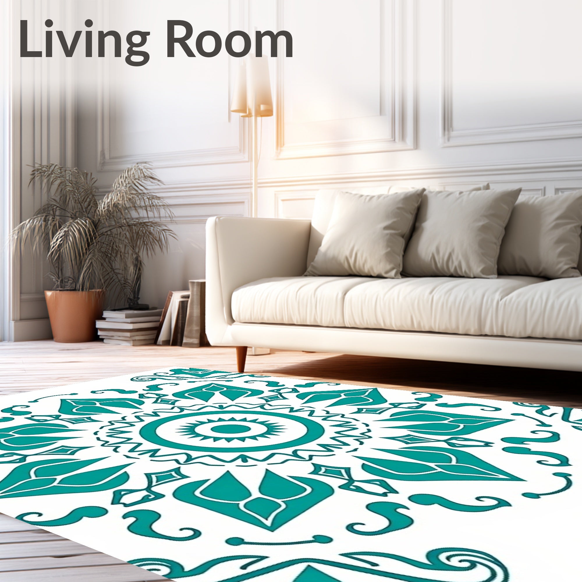 Teal Medallion Radial Baroque Swirls Rug