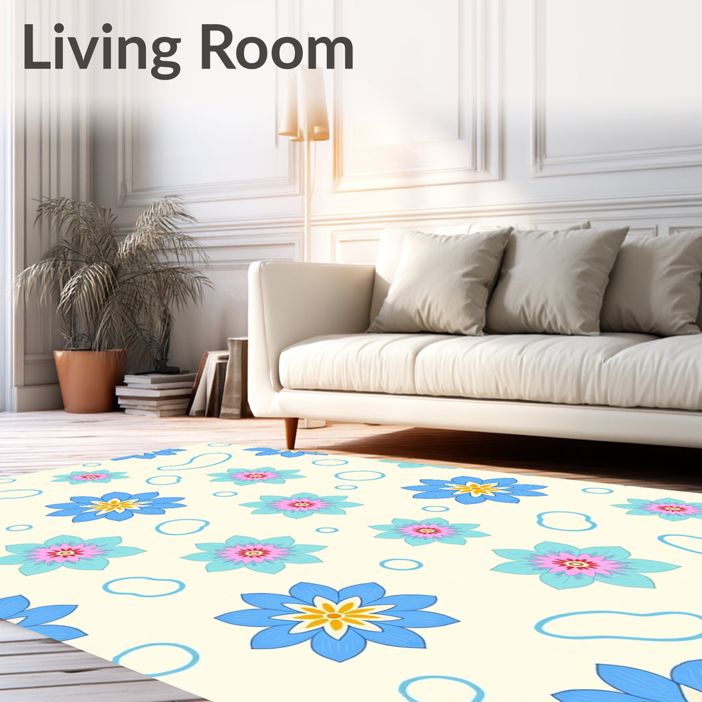 Whimsical Blue Pink Floral Arrangement Rug