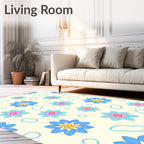Whimsical Blue Pink Floral Arrangement Rug