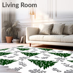 Dark Green Christmas Tree Folk Art Rug