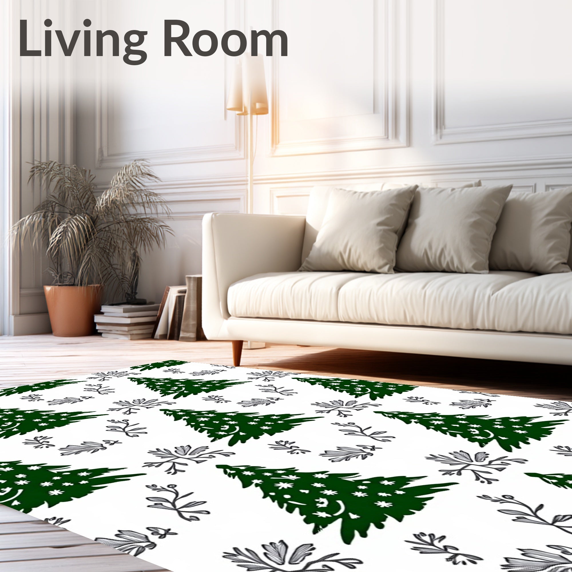 Dark Green Christmas Tree Folk Art Rug