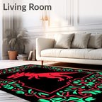 Red Dinosaur Floral Frame Rug