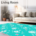 Aqua White Floral Starburst Scatter Rug