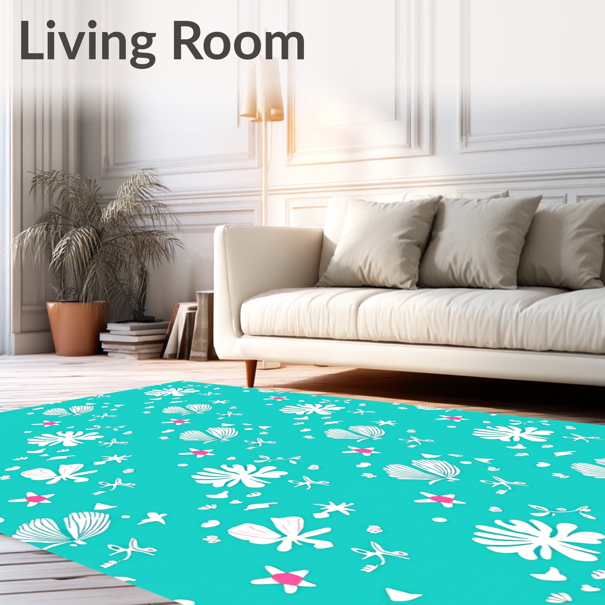 Aqua White Floral Starburst Scatter Rug