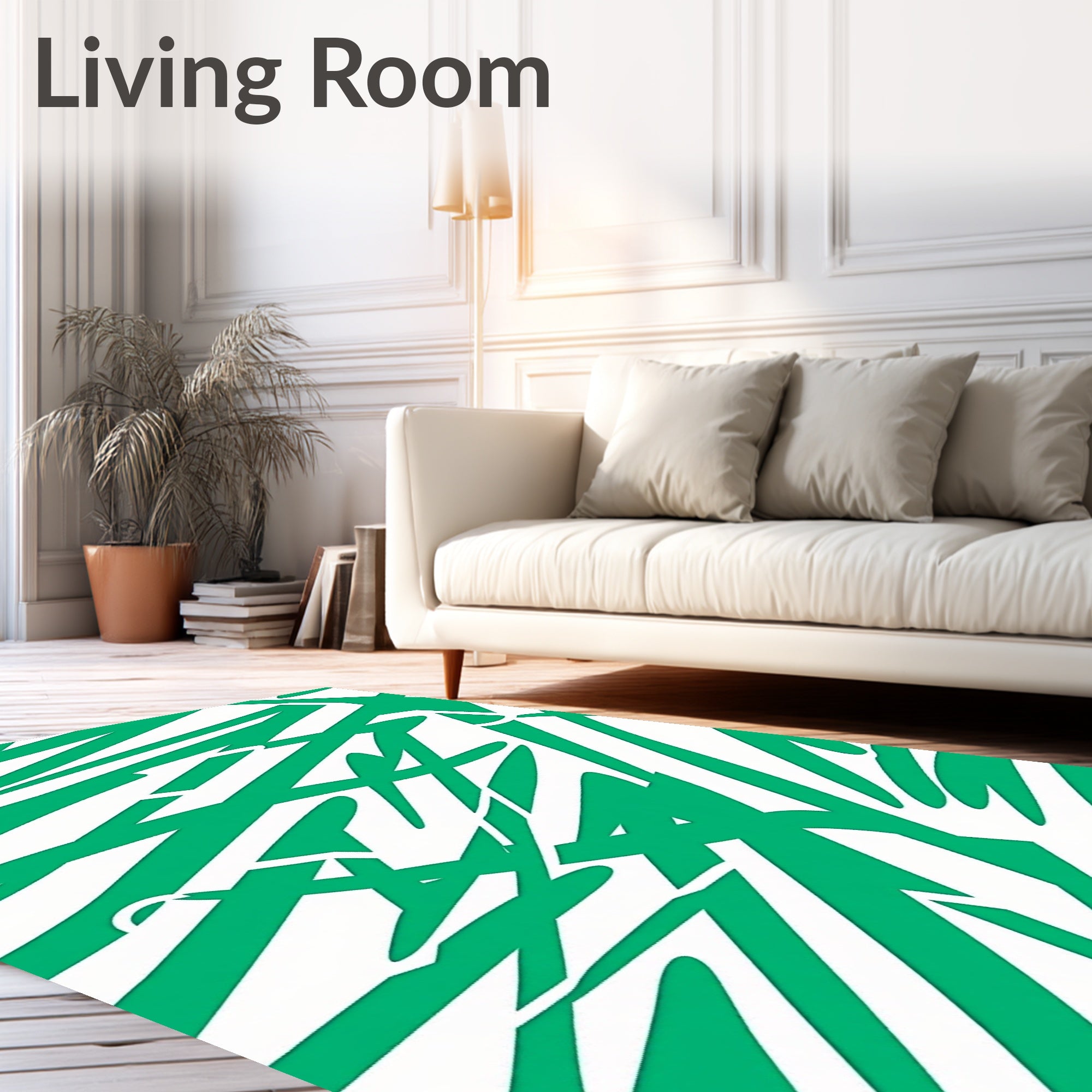 Vibrant Green Swoosh Abstract Rug