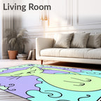 Pastel Cat with Floral Accents Rug