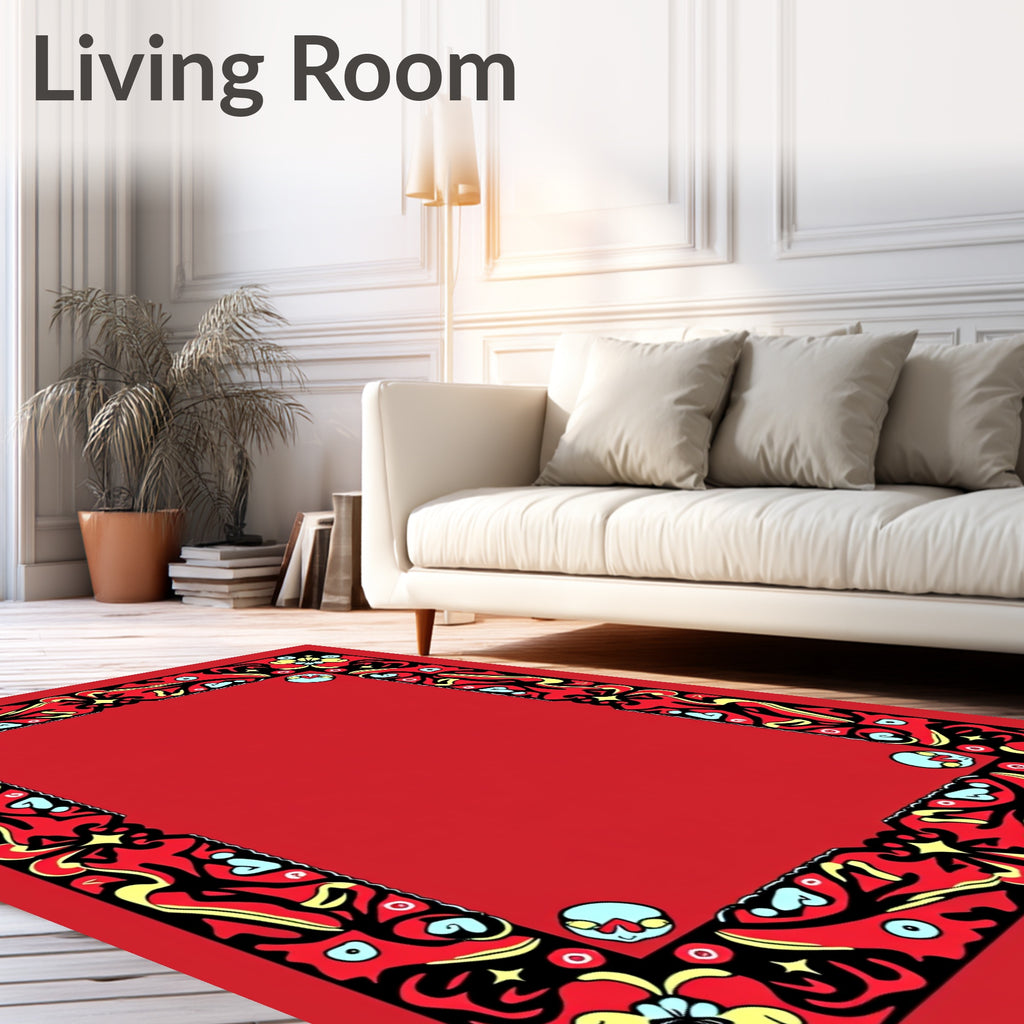 Red Black Yellow Floral Border Rug