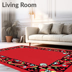 Red Black Yellow Floral Border Rug