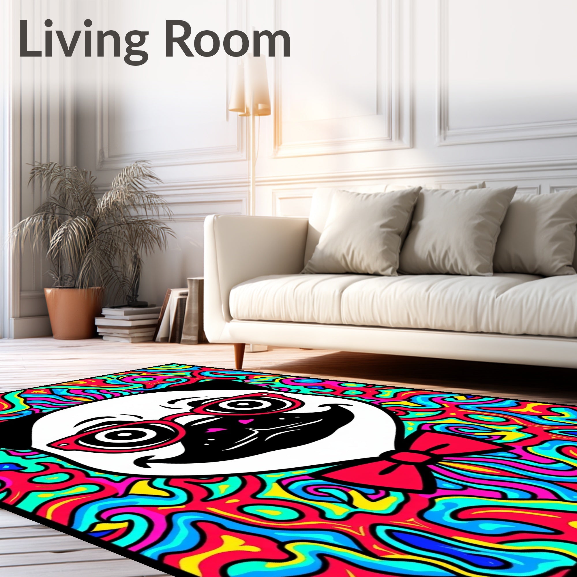 Groovy Pug with Red Glasses Bowtie Rug