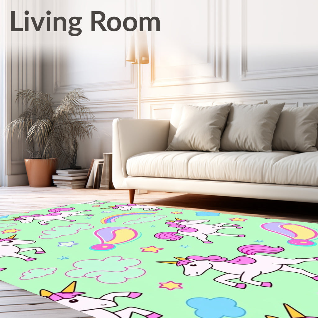 Pink Unicorns With Rainbows And Clouds Rug