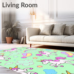 Pink Unicorns With Rainbows And Clouds Rug