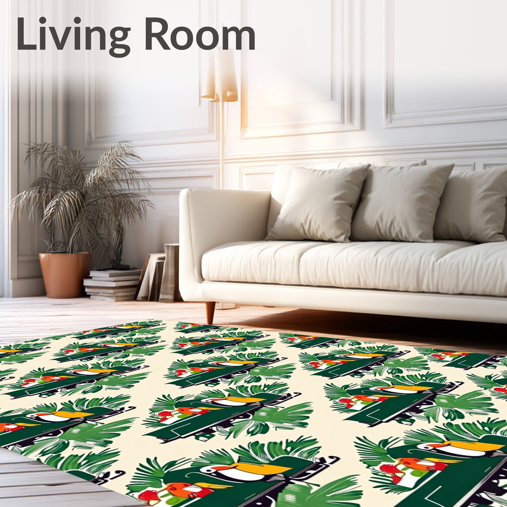 Tropical Toucans Green Foliage Cream Rug