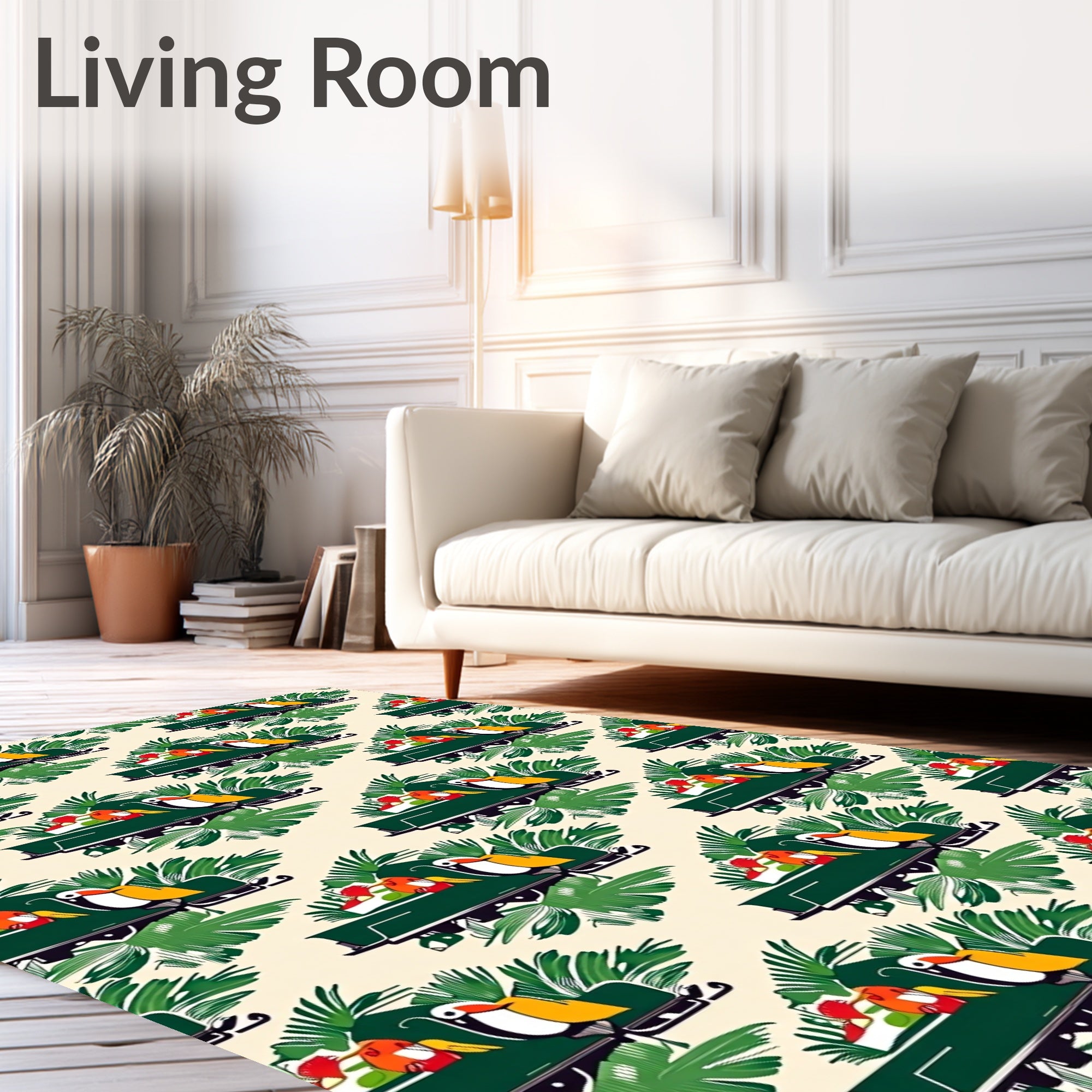 Tropical Toucans Green Foliage Cream Rug