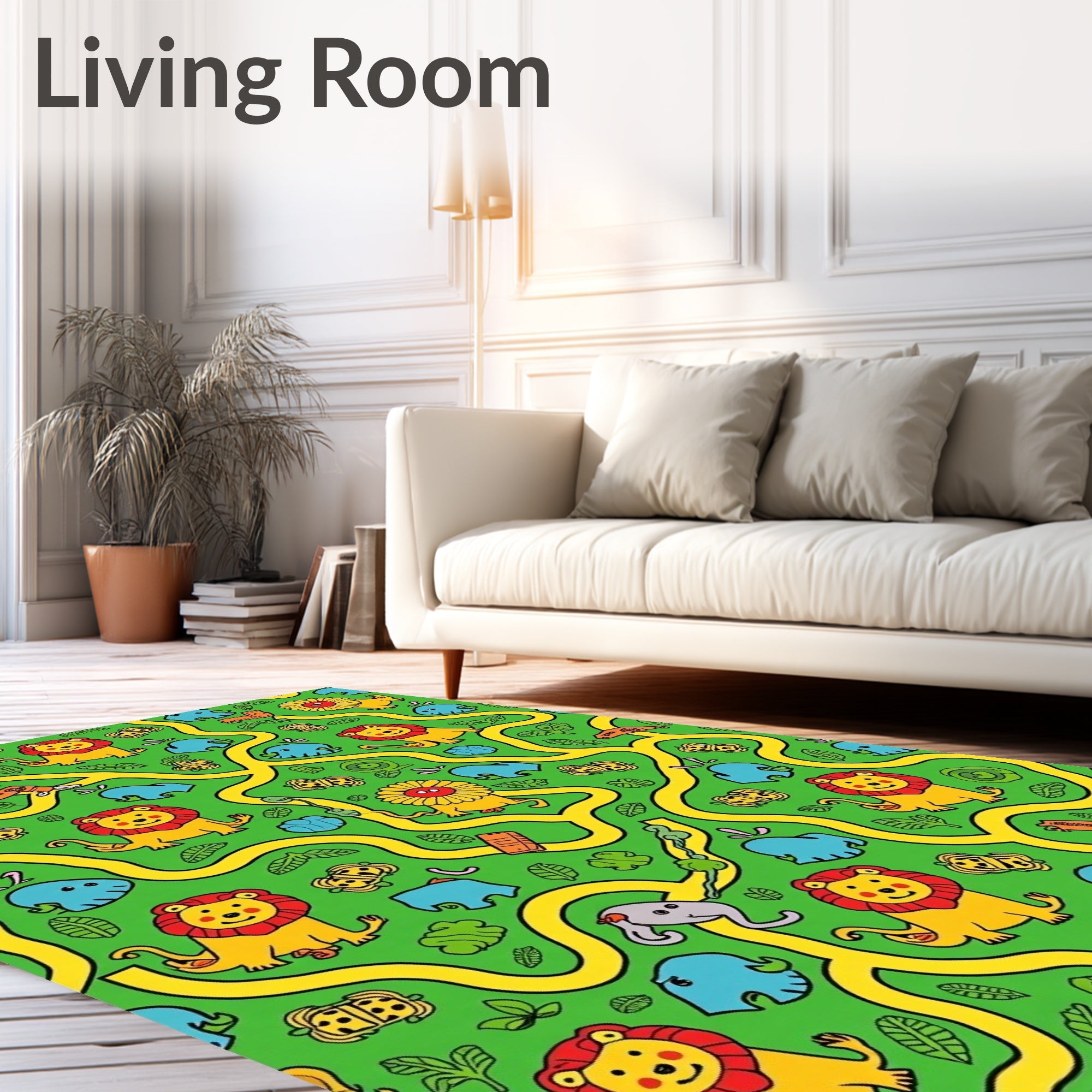 Jungle Safari Playful Lions Elephants Maze Rug
