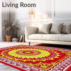 Vibrant Sunburst Red Yellow Medallion Rug