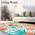 Nautical Red Seahorse Coral Swirls Rug
