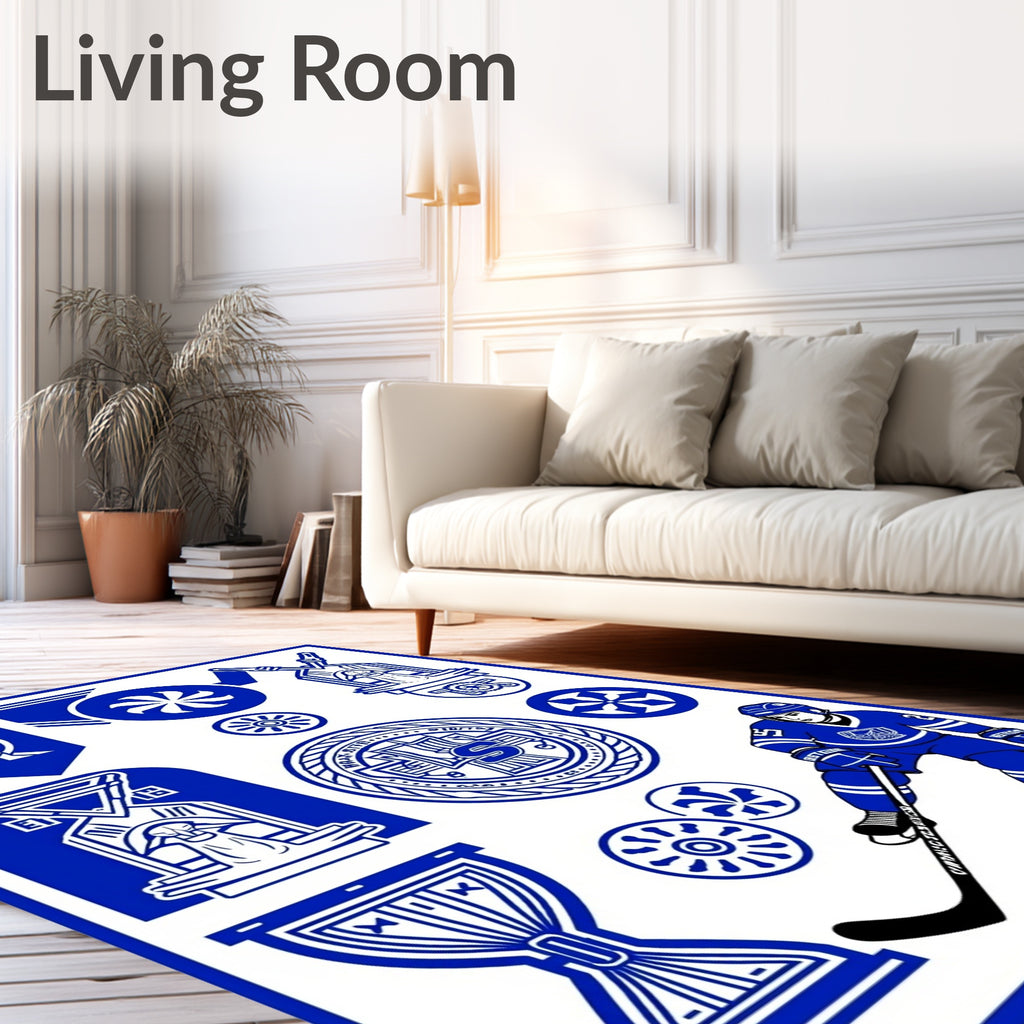 Bold Royal Blue Hockey Emblem Collection Rug