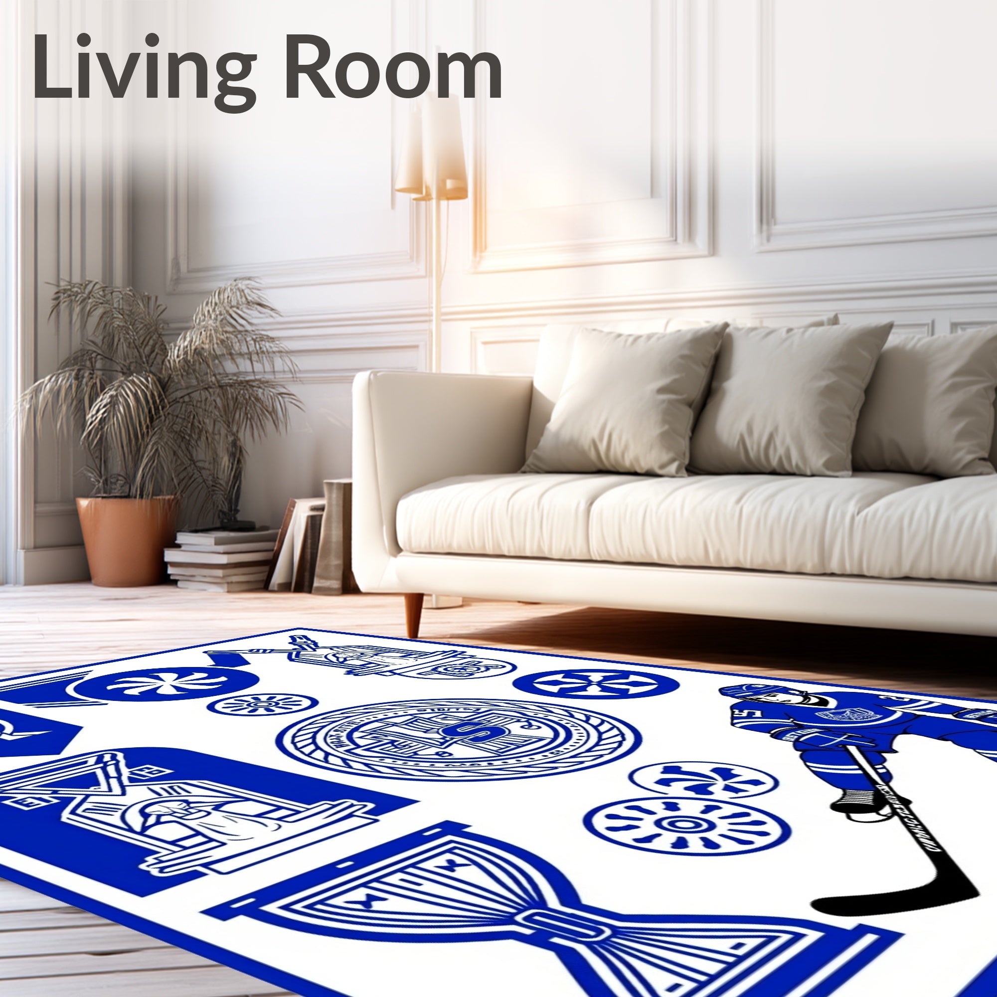 Bold Royal Blue Hockey Emblem Collection Rug