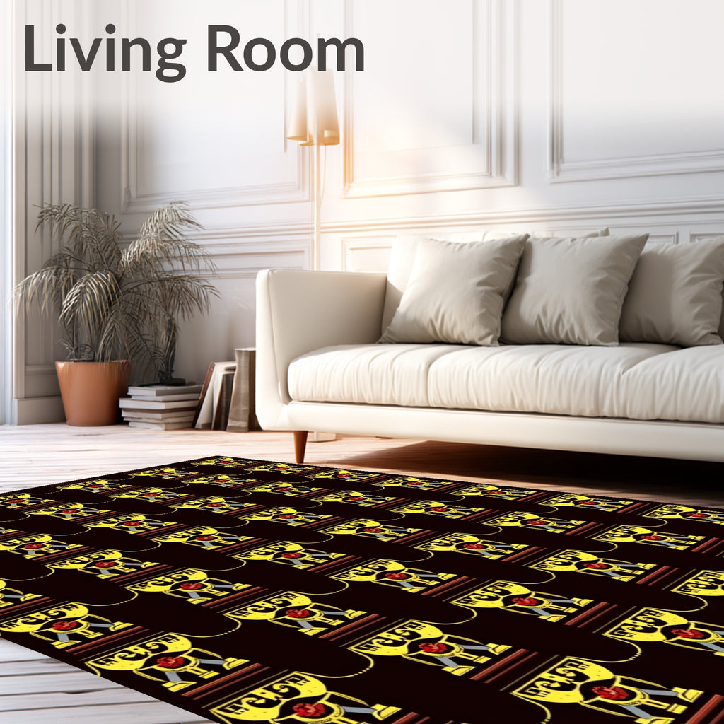 Bold Yellow Red Figure Columns Rug