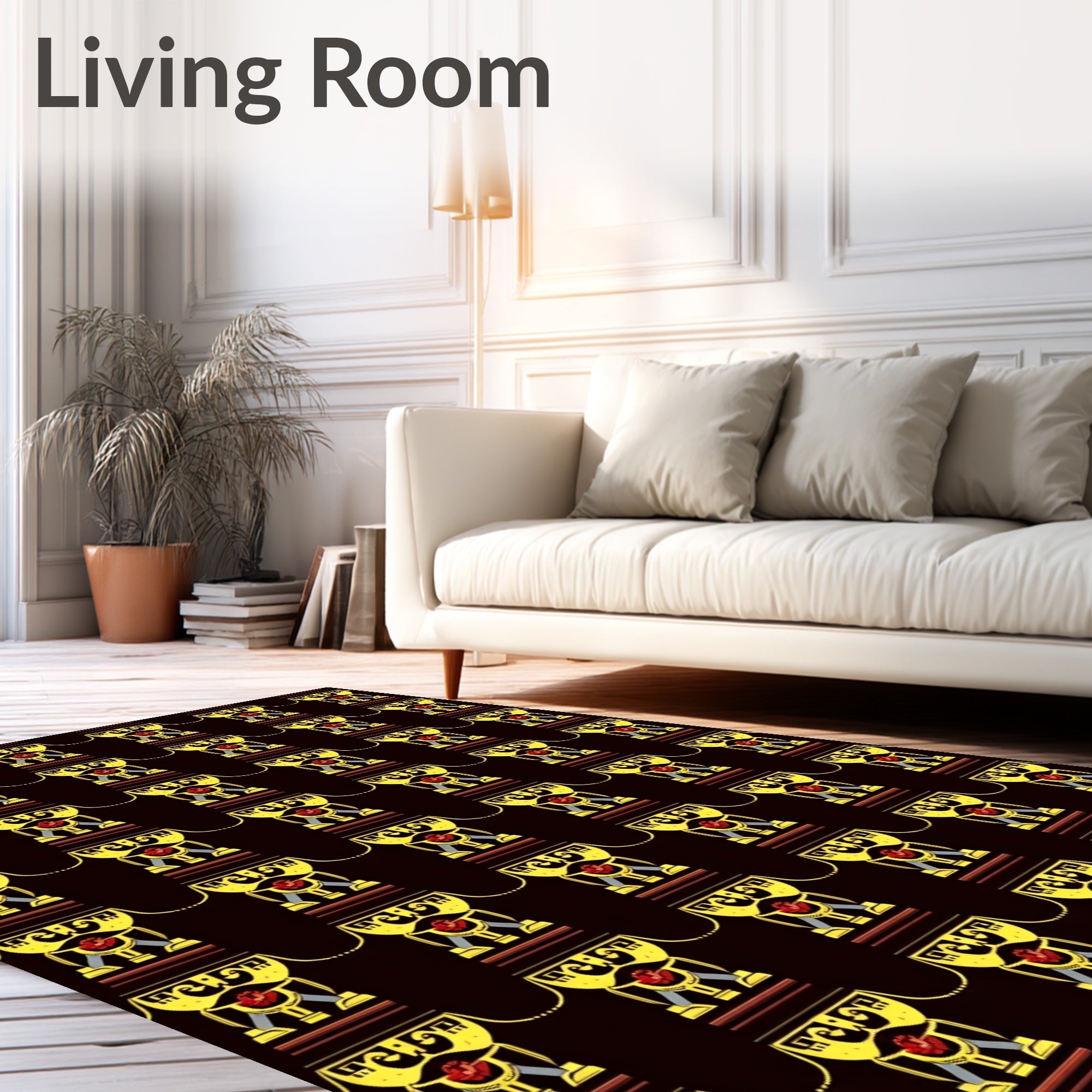 Bold Yellow Red Figure Columns Rug