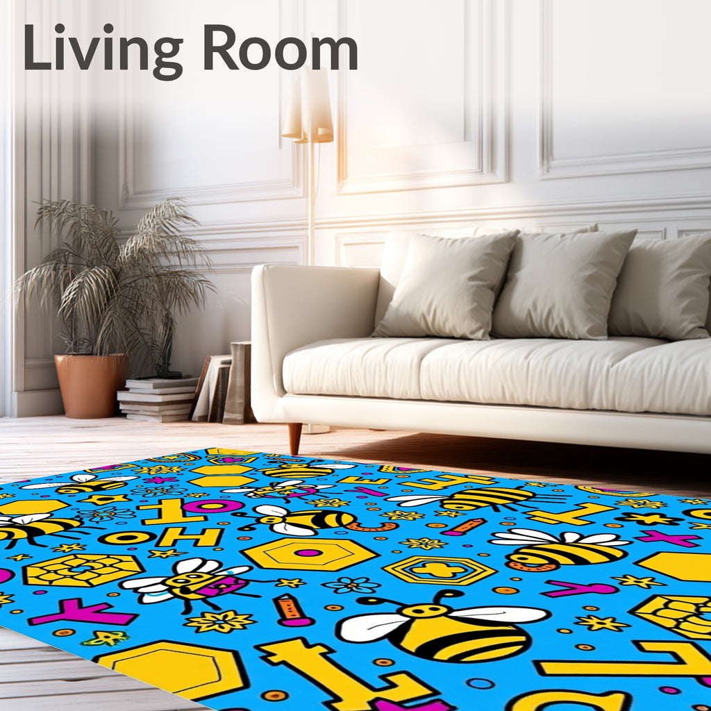 Whimsical Bee Hexagon Yellow Magenta Blue Rug