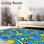 Whimsical Bee Hexagon Yellow Magenta Blue Rug