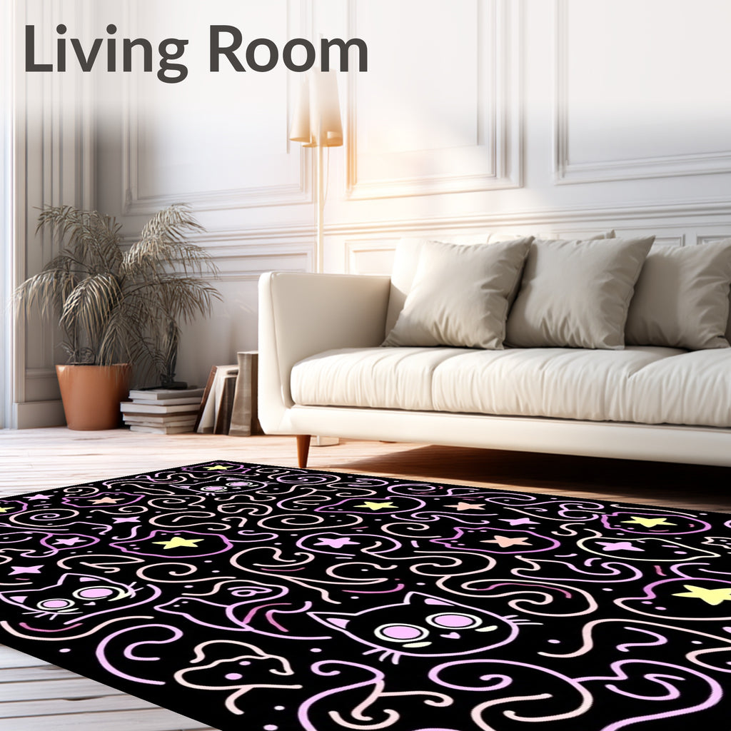 Cute Cat Swirls Starry Night Rug