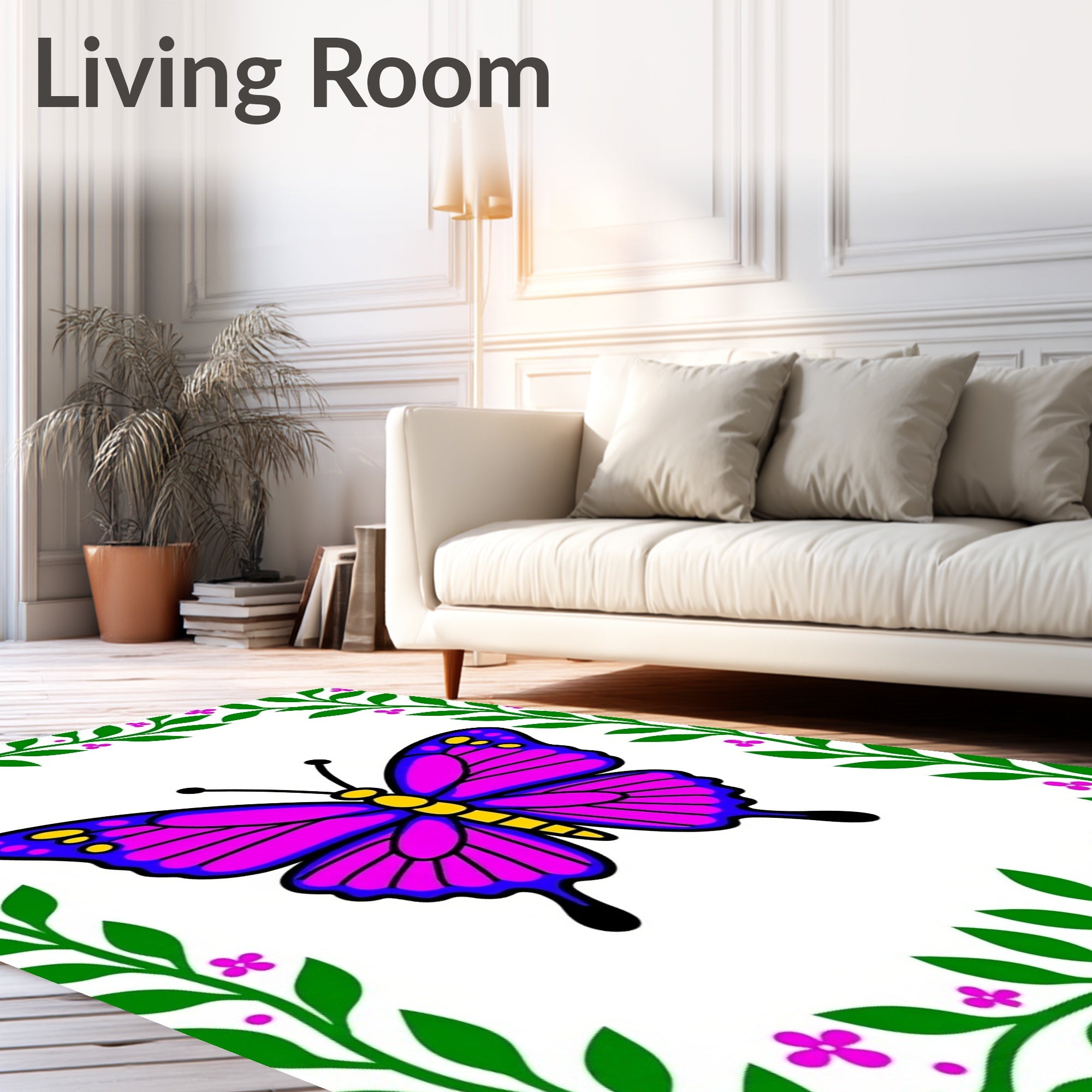 Vibrant Pink Butterfly Garden Frame Rug