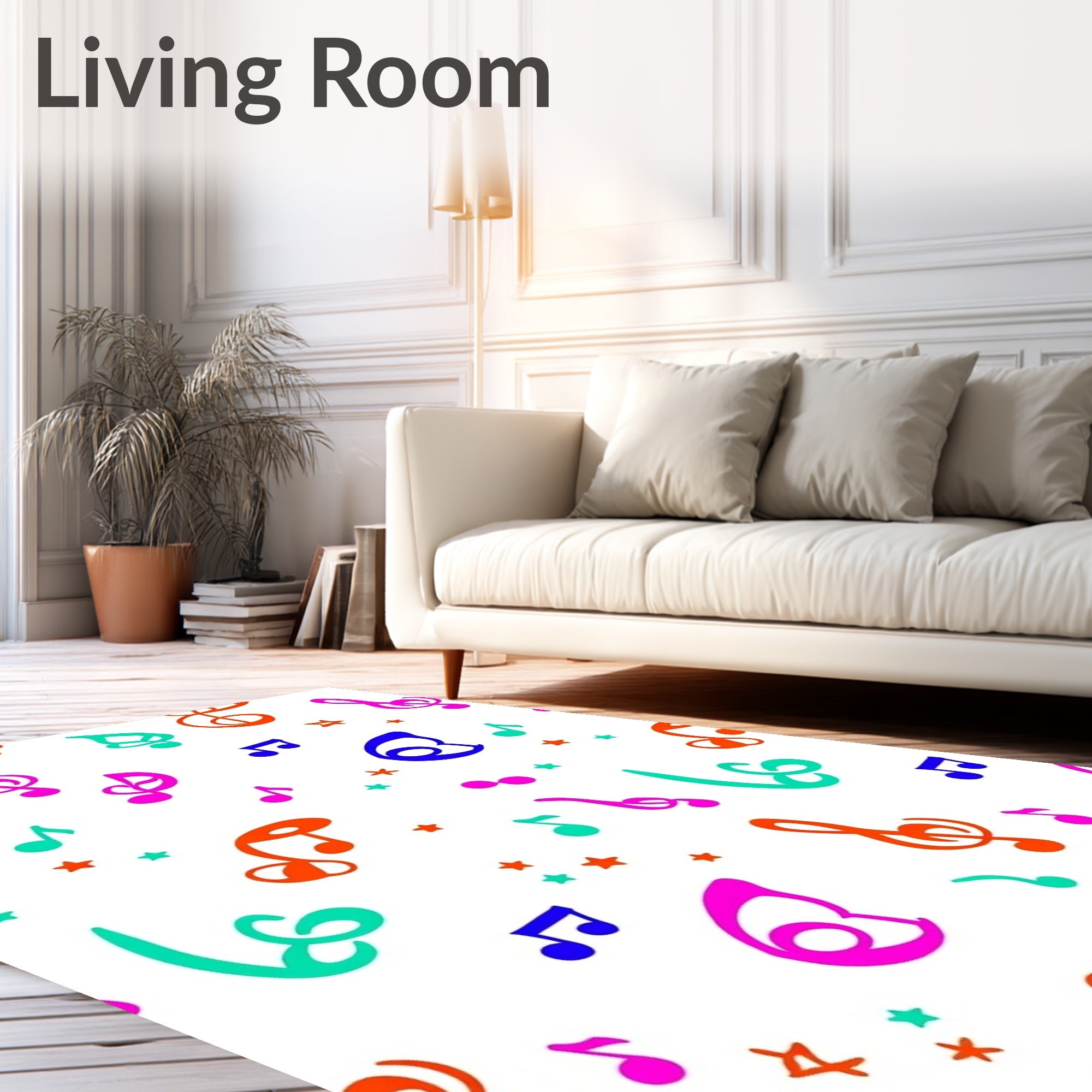 Vibrant Musical Notes and Stars Rug