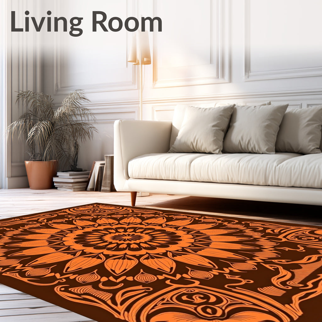 Vibrant Orange Floral Mandala Swirl Rug