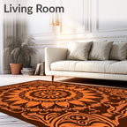 Vibrant Orange Floral Mandala Swirl Rug