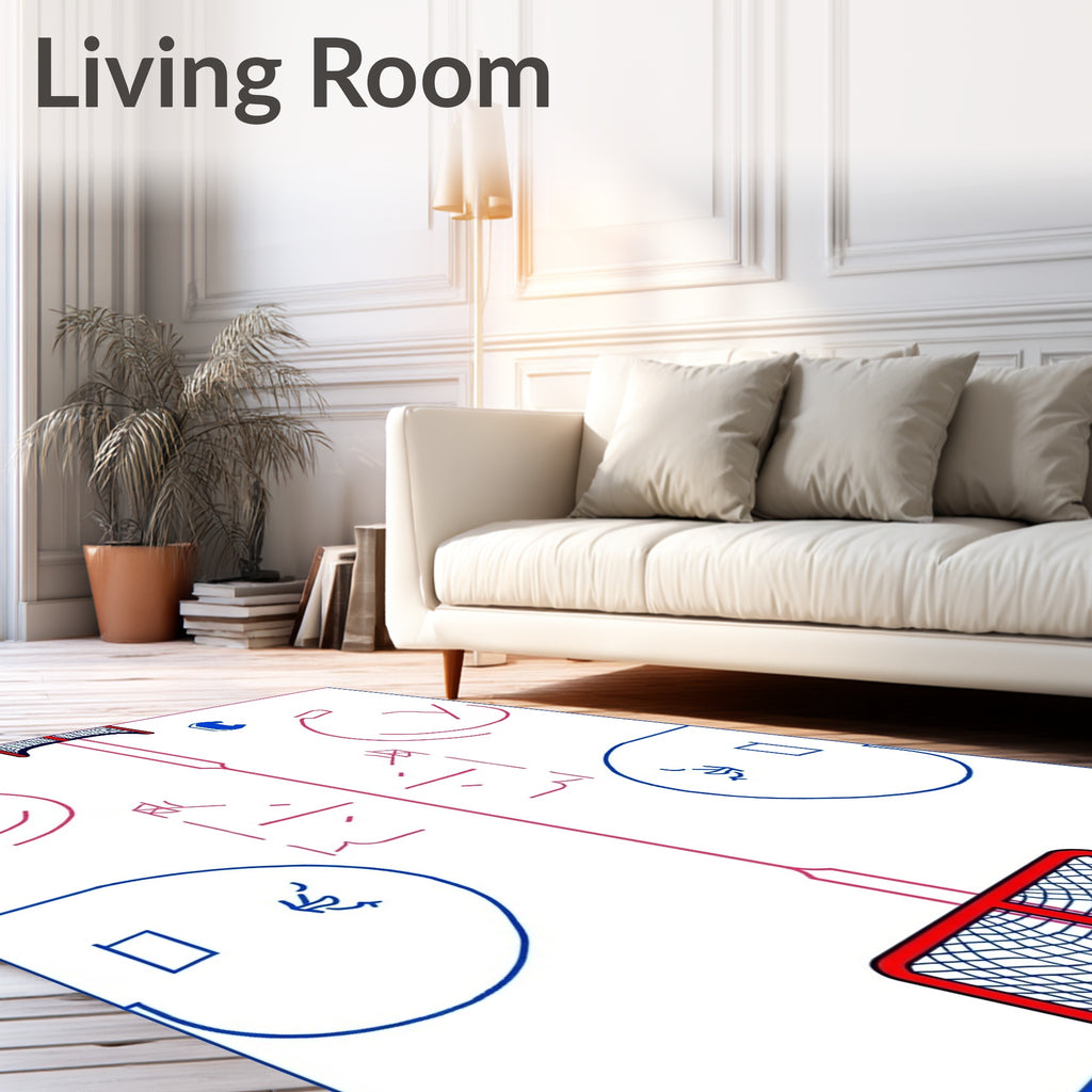 White Ice Hockey Court Design Rug
