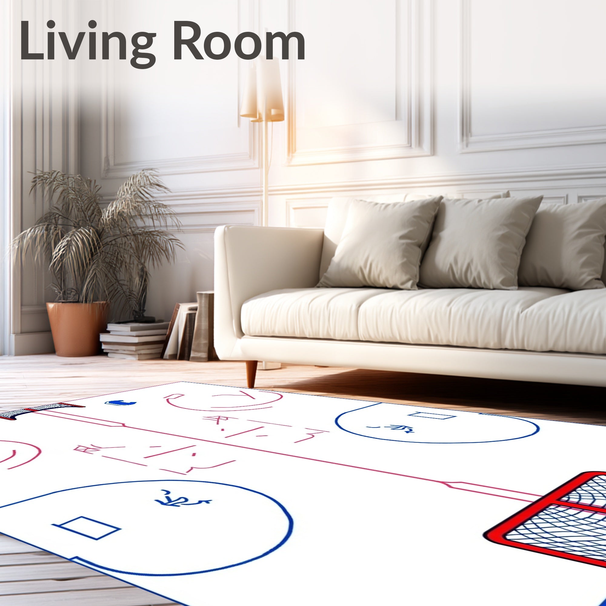 White Ice Hockey Court Design Rug