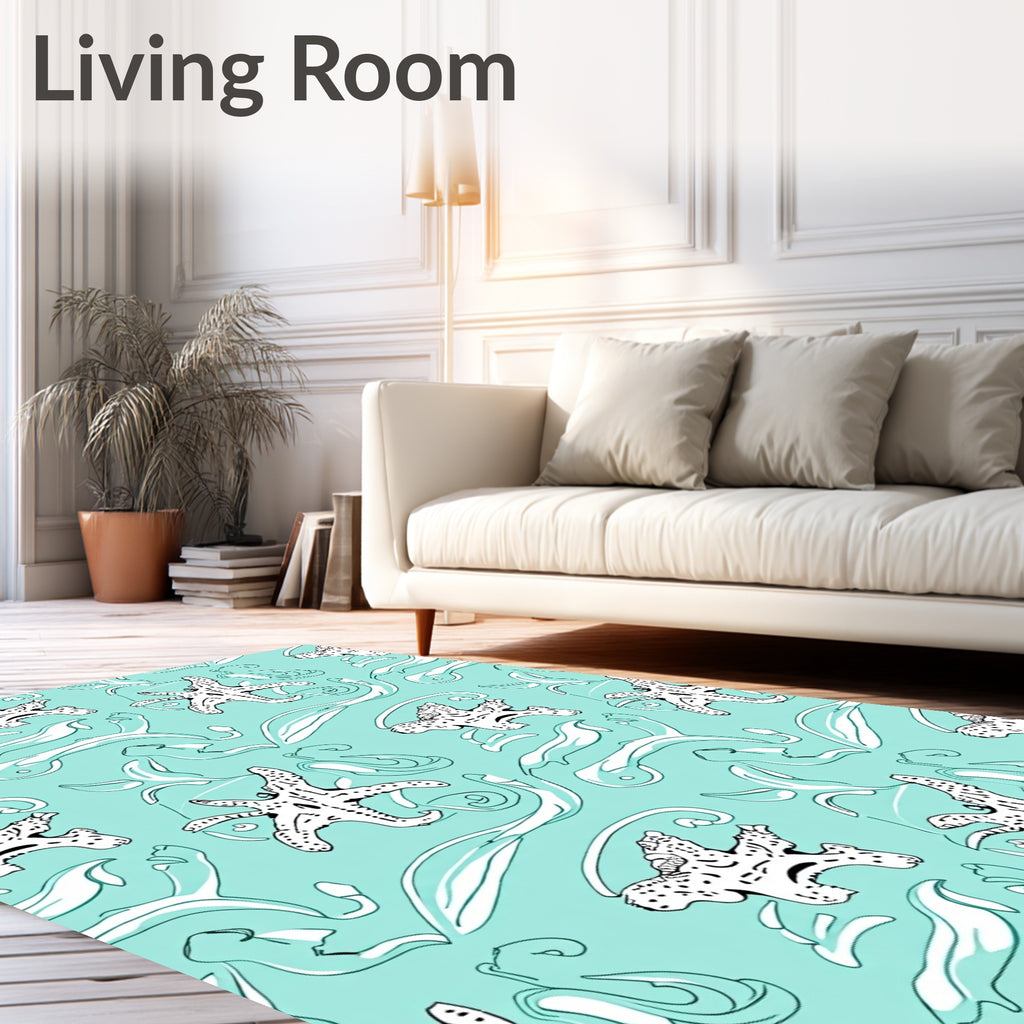 Aqua Starfish Coral Swirls Rug