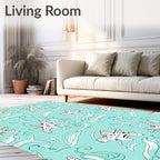 Aqua Starfish Coral Swirls Rug