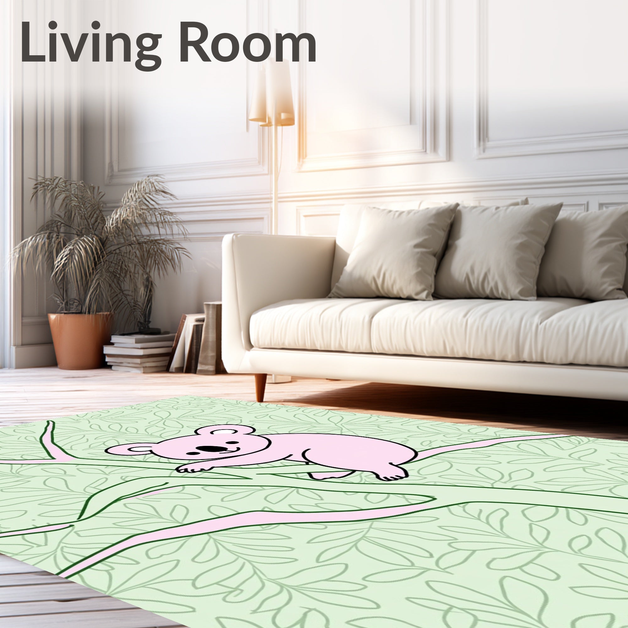 Pink Koala On Branch Leafy Cover Rug