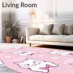 Pink Whimsical Cat Polka Dot Bow Rug