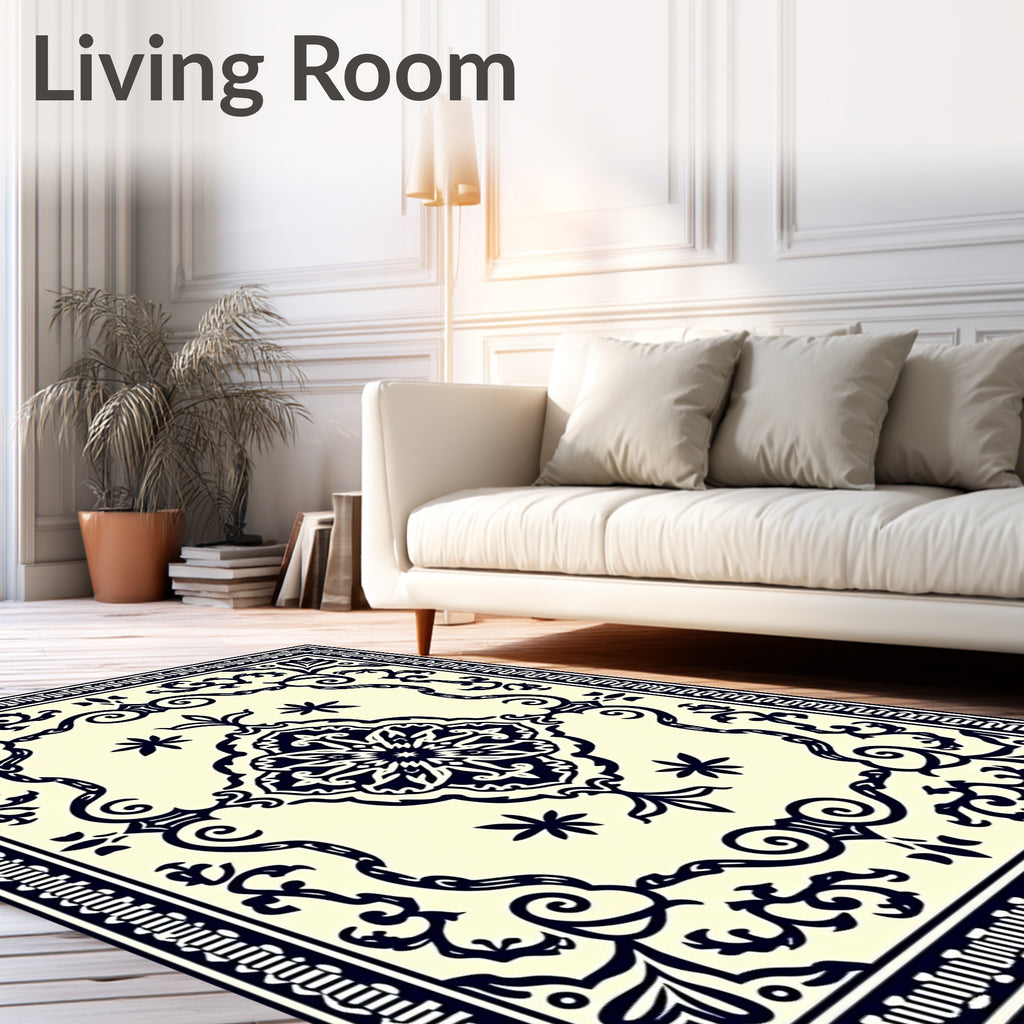 Cream Floral Medallion Scrollwork Rug
