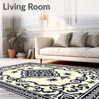 Cream Floral Medallion Scrollwork Rug