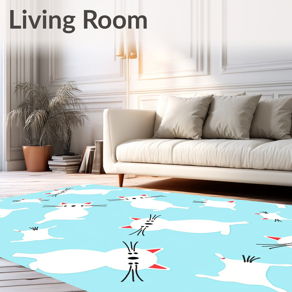 Playful White Cats Blue Background Rug