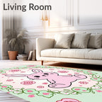 Pink Bunny Floral Swirl Arrangement Rug