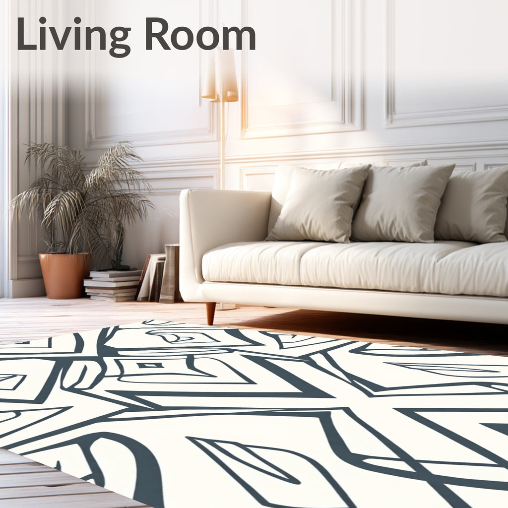 Dark Slate Gray Abstract Geometric Symmetry Rug
