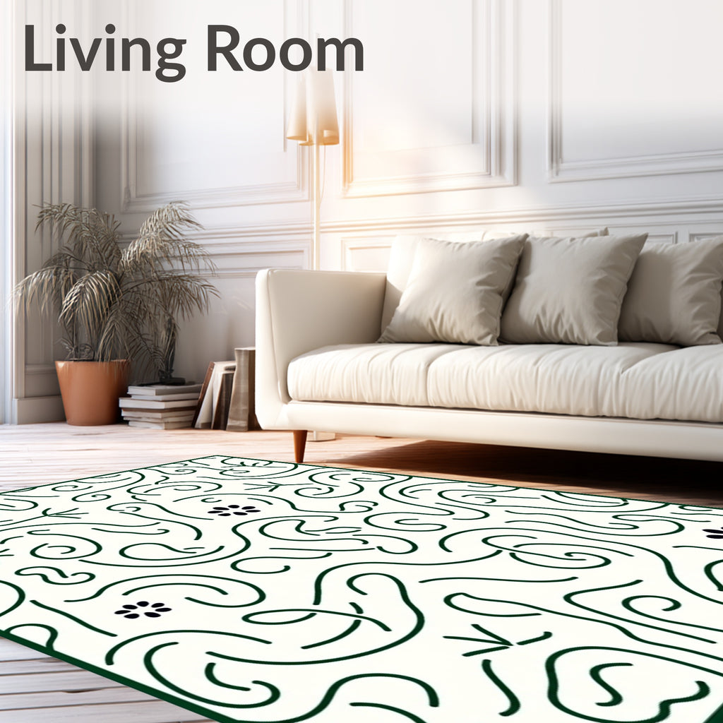 Dark Green Whimsical Floral Swirl Rug