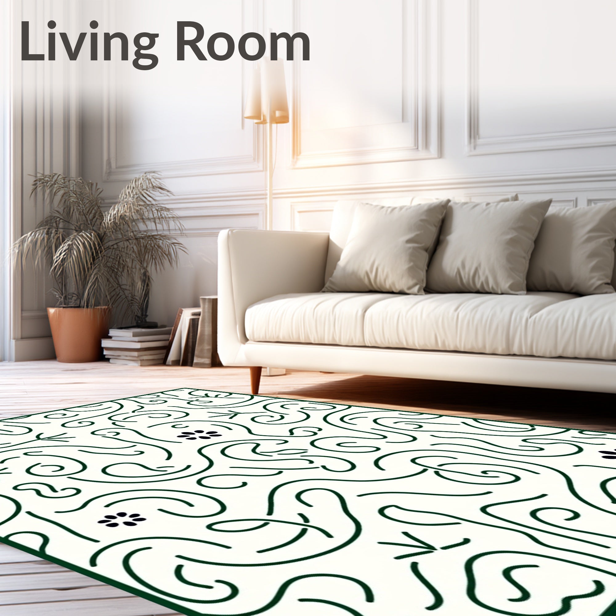 Dark Green Whimsical Floral Swirl Rug